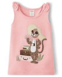 Girls Embroidered Leopard Tank Top - Safari