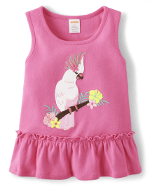Girls Sleeveless Embroidered Bird Peplum Tank Top - Tropical
