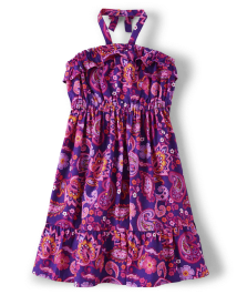 Girls Paisley Halter Dress - Island Spice