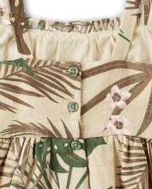 Girls Matching Family Palm Ruffle Dress - Safari