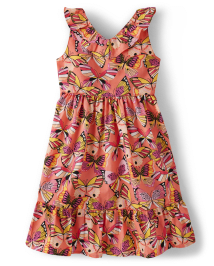 Girls Sleeveless Butterfly Print Woven Ruffle Dress - Magical Monarch ...