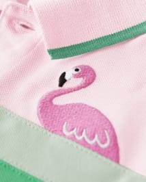 Boys Striped Embroidered Flamingo Polo - Tropical Paradise