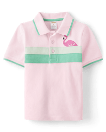 Boys Striped Embroidered Flamingo Polo - Tropical Paradise