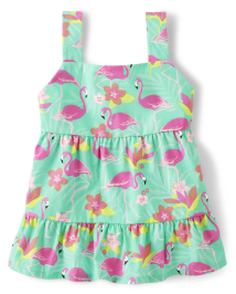 Girls Flamingo Ruffle Tank Top - Tropical Paradise