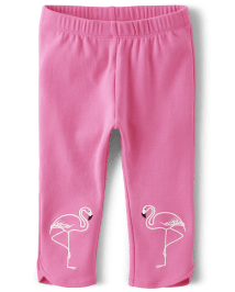Girls Embroidered Flamingo Knit Capri Leggings - Tropical Paradise