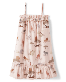 Girls Safari Ruffle Dress - Safari