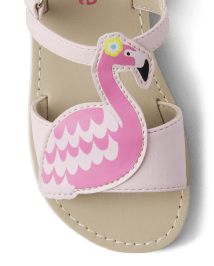 Girls Applique Flamingo Sandals - Tropical Paradise