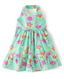 Baby Girls Matching Family Flamingo Halter Dress - Tropical Paradise
