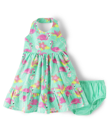 Baby Girls Matching Family Flamingo Halter Dress - Tropical Paradise