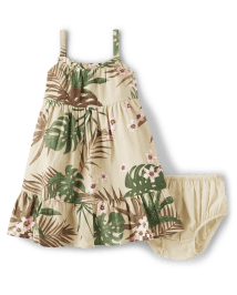Baby Girls Matching Family Palm Ruffle Dress - Safari