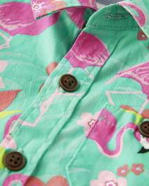 Bébé Garçons Famille assorti Flamingo Button Up Body And Pull On coton chino Short Ensemble - Tropical Paradise