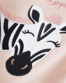 Girls Embroidered Zebra Snug Fit Cotton Pajamas Gymmies Multi