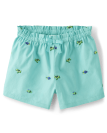 Short taille haute à imprimé tortue Fille Schiffli - Sauvez les mers