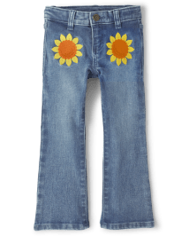 Girls Applique Sunflower Bootcut Jeans - Happy Harvest