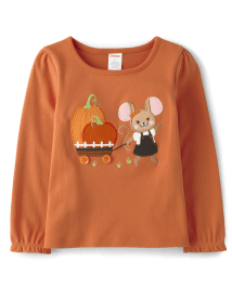 Girls Embroidered Mouse Top - Lil' Pumpkin