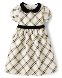 Girls Plaid Dupioni Peter Pan Dress - Winter Wonderland