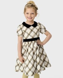 Girls Plaid Dupioni Peter Pan Dress - Winter Wonderland