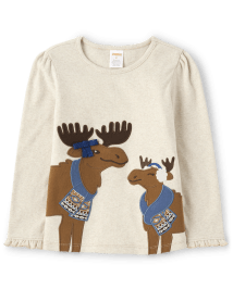 Haut brodé à motif d'élan pour fille - Montana Mountain