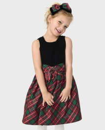 Girls Matching Family Plaid Bow Fit And Flare Dress - A Royal Christmas