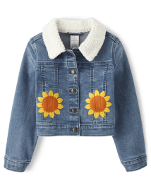 Fille Applique Tournesol Denim Veste - Happy Harvest