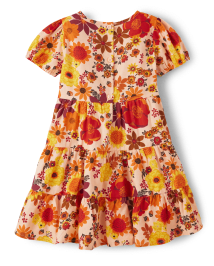 Girls Mommy And Me Floral Flannel Tiered Dress - Happy Harvest