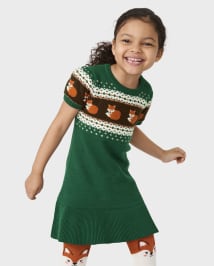 Girls Fox Fairisle Sweater Dress - Friendly Fox