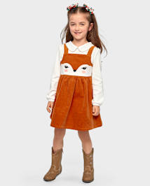 Girls Sleeveless Embroidered Fox Corduroy Jumper Autumn Adventures PUMPKIN PIE Gymboree CA