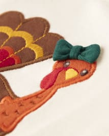 Haut à volants brodé à motif de dinde pour fille - Happy Harvest