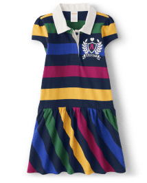 Robe polo à rayures style universitaire pour fille - Prep School