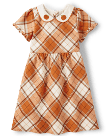 Girls Plaid Twill Peter Pan Dress - Lil' Pumpkin