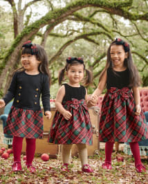 Girls Plaid Ponte Button Front Dress - A Royal Christmas