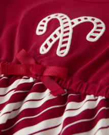 Girls Embroidered Candy Canes Ruffle Tiered Dress - A Royal Christmas
