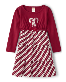 Girls Embroidered Candy Canes Ruffle Tiered Dress - A Royal Christmas