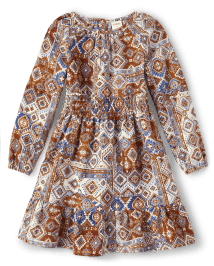 Girls Geometric Flannel Tiered Dress - Montana Mountain