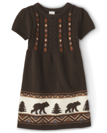Girls Intarsia Bear Sweater Dress - Montana Mountain
