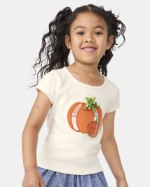 Girls Embroidered Pumpkin Top - Lil' Pumpkin