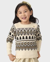 Girls Long Raglan Sleeve Intarsia Fairisle Sweater Winter Wonderland COUNTRY CREAM Gymboree CA