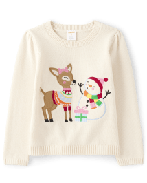 Chandails brodés en forme de renne et de bonhomme de neige pour fille - Very Merry