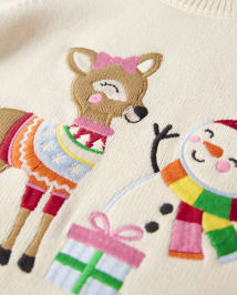 Chandails brodés en forme de renne et de bonhomme de neige pour fille - Very Merry