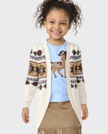 Girls Long Sleeve Intarsia Fairisle Long Cardigan Montana Mountain HALO WHITE Gymboree CA