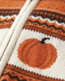 Unisex Long Raglan Sleeve Intarsia Pumpkin Zip Up Hoodie Sweater