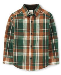 Boys Plaid Poplin Button Up Shirt - Friendly Fox