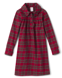 Girls Matching Family Christmas Long Sleeve Plaid Flannel Nightgown -  Gymmies