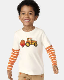 Haut superposé brodé à motif tracteur pour garçon - Lil' Pumpkin