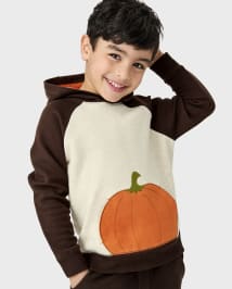 Boys Applique Pumpkin Fleece Hoodie - Lil' Pumpkin