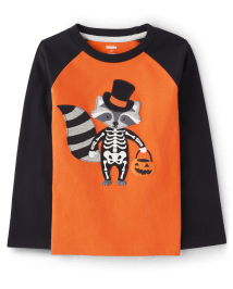 Boys Embroidered Raccoon Raglan Top - Trick or Treat