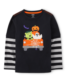 Haut superposé brodé pour garçon avec motif camion d'Halloween - Trick or Treat