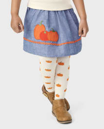 Girls Embroidered Pumpkin Chambray Skort - Lil' Pumpkin