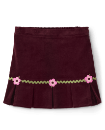 Girls Flower Corduroy Pleated Skirt - Enchanted Forest