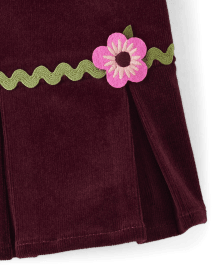 Girls Flower Corduroy Pleated Skirt - Enchanted Forest